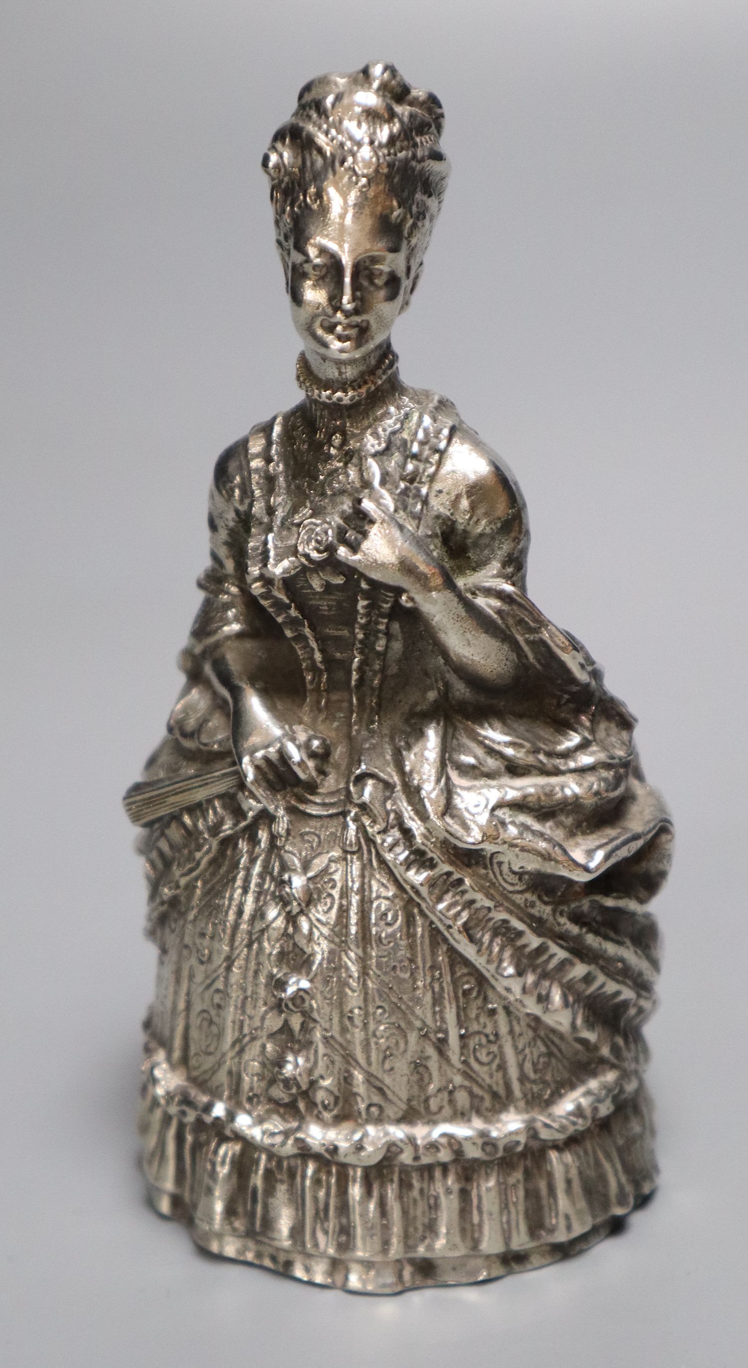 A Gorham plated figural hand bell modelled as a lady, height 13cm